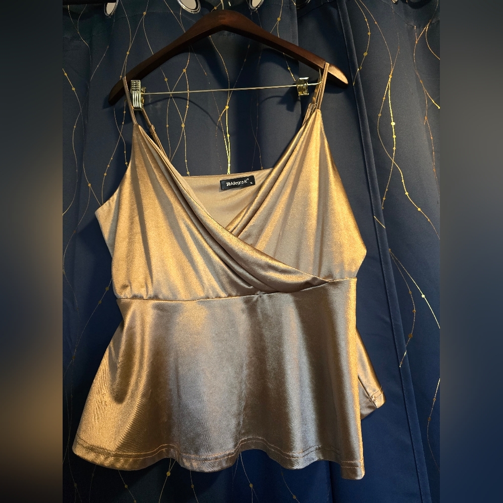 Allegra K Shimmering Gold Sleeveless Top